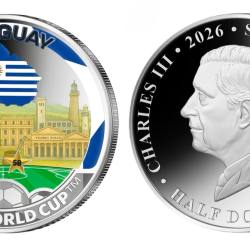 2026 Solomon Islands Half Dollar Uruguay FIFA World Cup 2026 Ultra Unique and Rare Colored Unc Crown Size Coin with Capsool