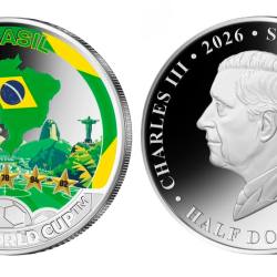 2026 Solomon Islands Half Dollar Brasil FIFA World Cup 2026 Ultra Unique and Rare Colored Unc Crown Size Coin with Capsool
