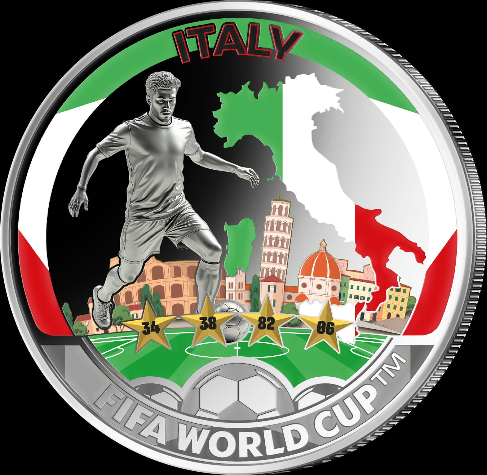 2026 Solomon Islands Half Dollar Italy FIFA World Cup 2026 Ultra Unique and Rare Colored Unc Crown Size Coin with Capsool