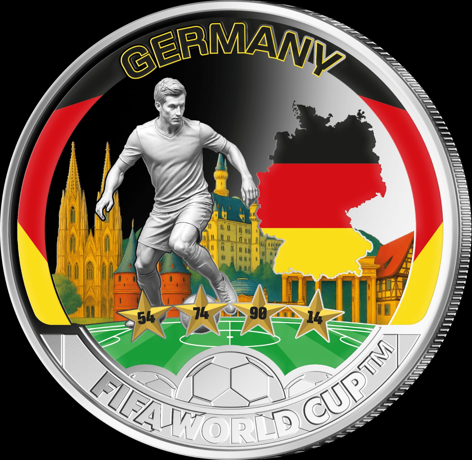 2026 Solomon Islands Half Dollar Germany FIFA World Cup 2026 Ultra Unique and Rare Colored Unc Crown Size Coin with Capsool