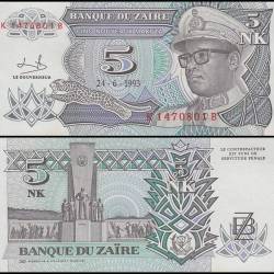 Zaire 5 Nouveaux Makuta World Banknote 1993 P48 UNC Unique and Rare