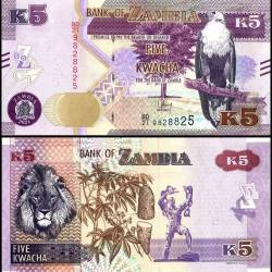 Zambia 5 Kwacha Banknote Lion at the Back P4 UNC Unique and Rare