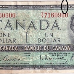 Alternative view of Queen Elizabeth II1 Dollar 1967 Canada Very Fine Condition Note Small Torn #5