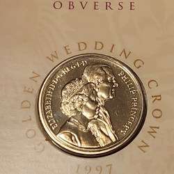 Alternative view of United Kingdom 5 Pounds 1997 - Elizabeth II Golden Wedding Rare Coin ( First Day Cover with Stamp )