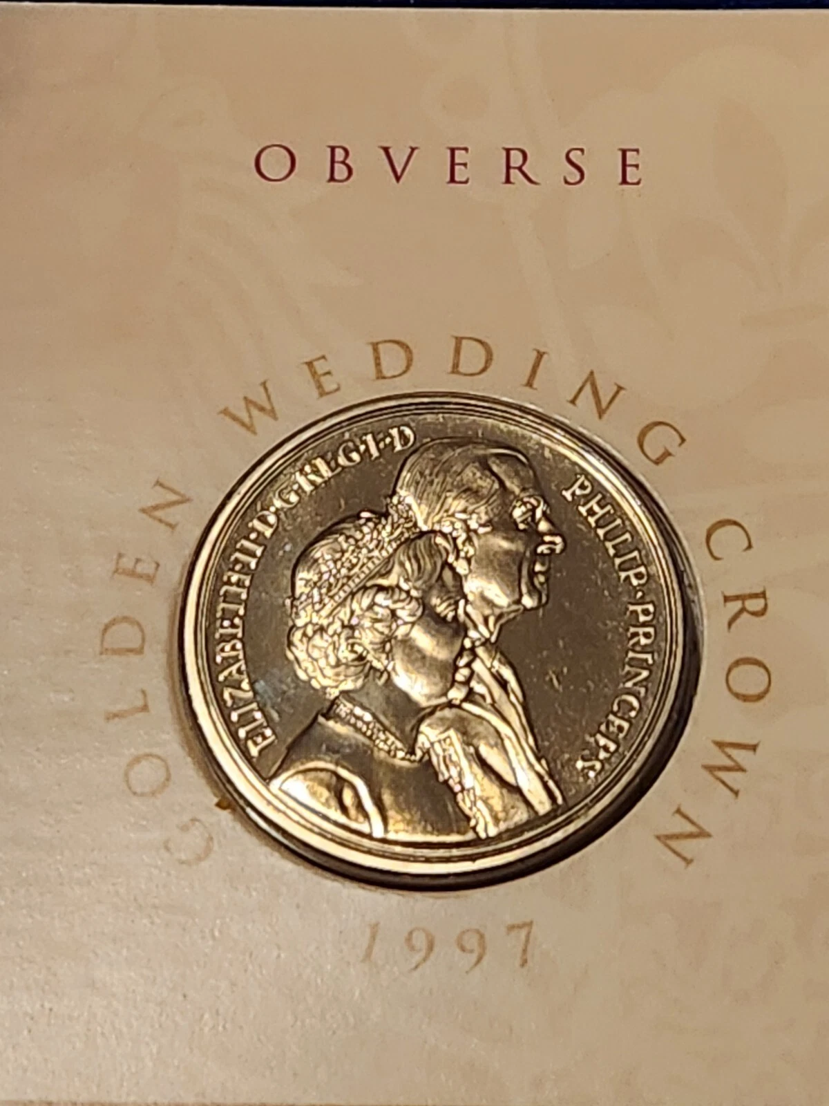 United Kingdom 5 Pounds 1997 - Elizabeth II Golden Wedding Rare Coin ( First Day Cover with Stamp )
