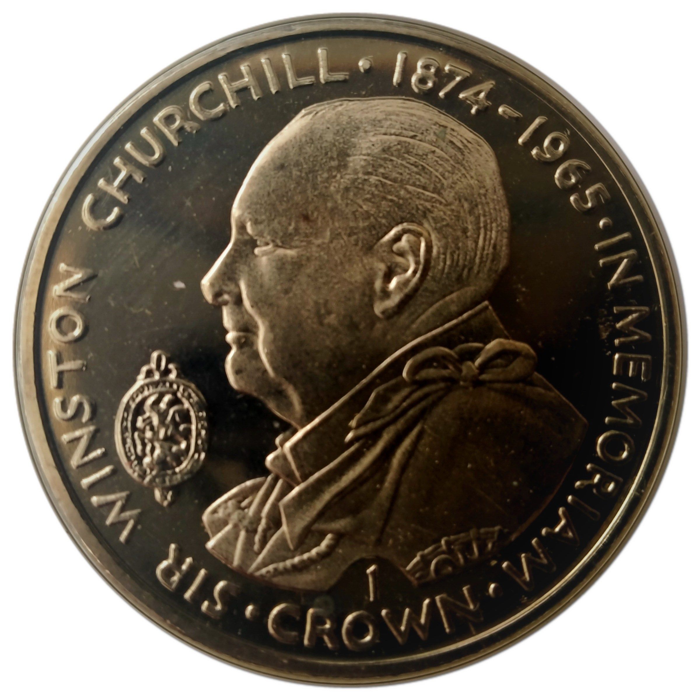 Isle of Man 1 Crown 1990 - Elizabeth II Winston Churchill Rare Coin ( First Day Cover with Stamp )