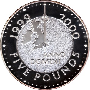 United Kingdom 5 Pounds 2000 - Elizabeth II 4th portrait; Millennium Rare Coin (First Day Cover with Stamp )