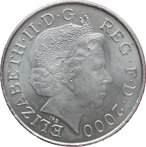United Kingdom 5 Pounds 2000 - Elizabeth II 4th portrait; Millennium Rare Coin (First Day Cover with Stamp )