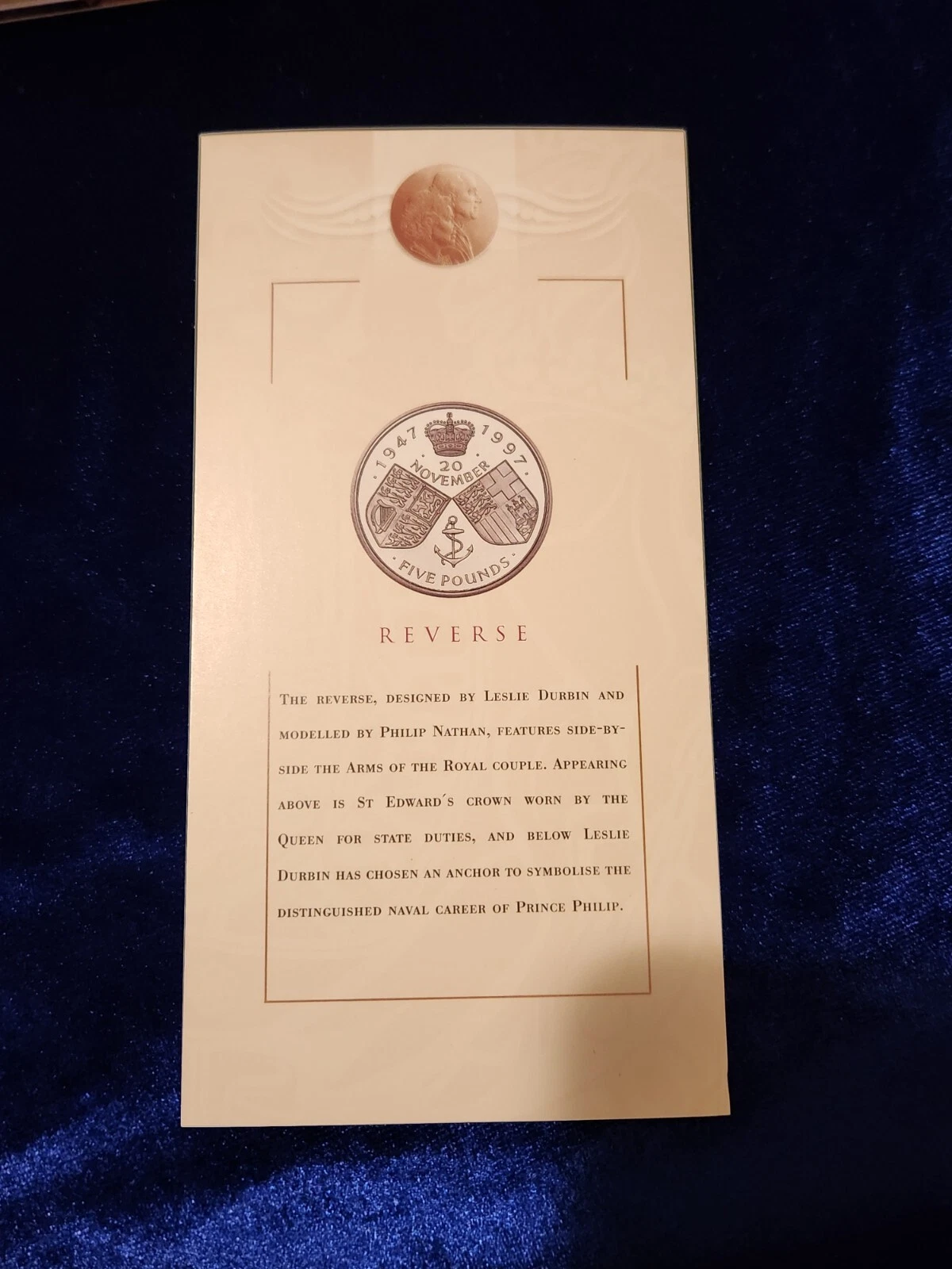United Kingdom 5 Pounds 1997 - Elizabeth II Golden Wedding Rare Coin ( First Day Cover with Stamp )