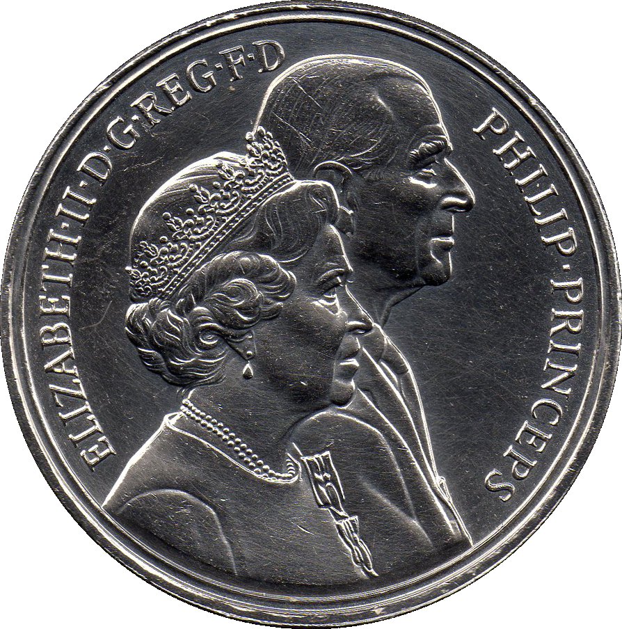 United Kingdom 5 Pounds 1997 - Elizabeth II Golden Wedding Rare Coin ( First Day Cover with Stamp )