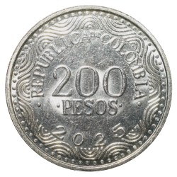 Alternative view of Nickel-Brass 200 Pesos of Colombia (AD 2025) with Scarlet macaw (Ara macao) on a tree branch