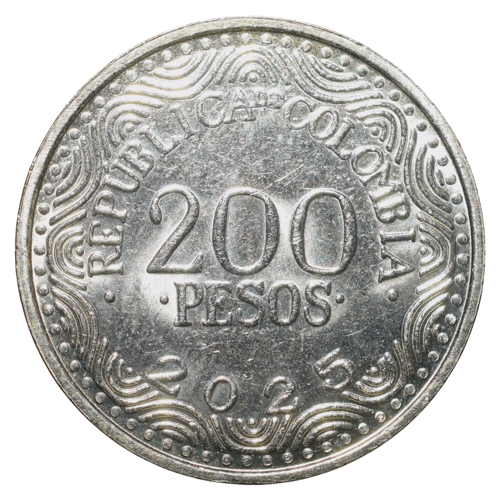 Nickel-Brass 200 Pesos of Colombia (AD 2025) with Scarlet macaw (Ara macao) on a tree branch