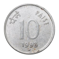 Steel 10 Paise of Republic India (AD 1993) of Hyderabad Mint Rare Date