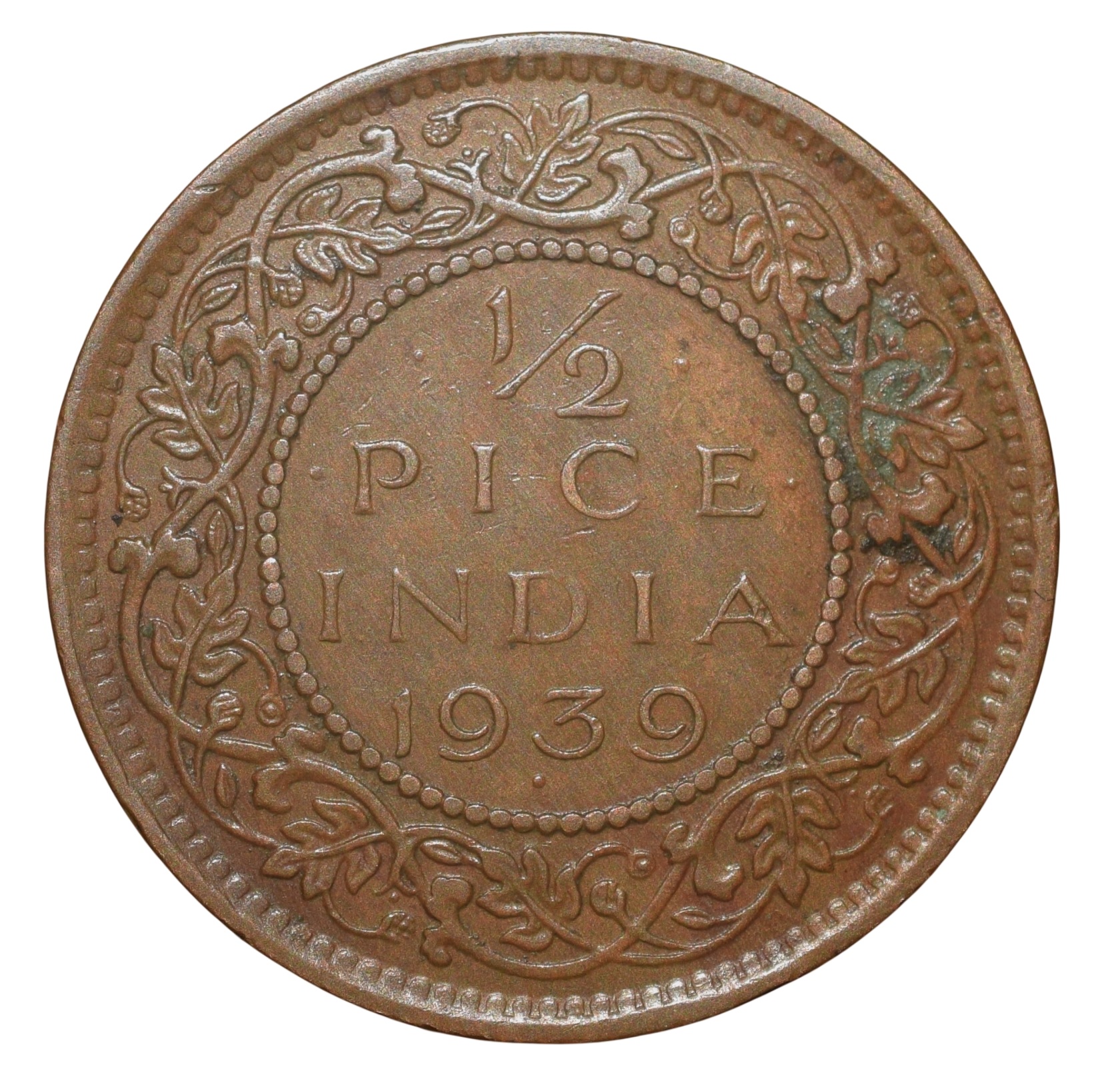 Bronze 1/2 Pice of George VI (AD 1939) of Bombay Mint Head Type I