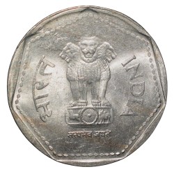 Alternative view of Copper-Nickel 1 Rupee of Republic India (AD 1986) of Calcutta Mint Security Edge Scarce