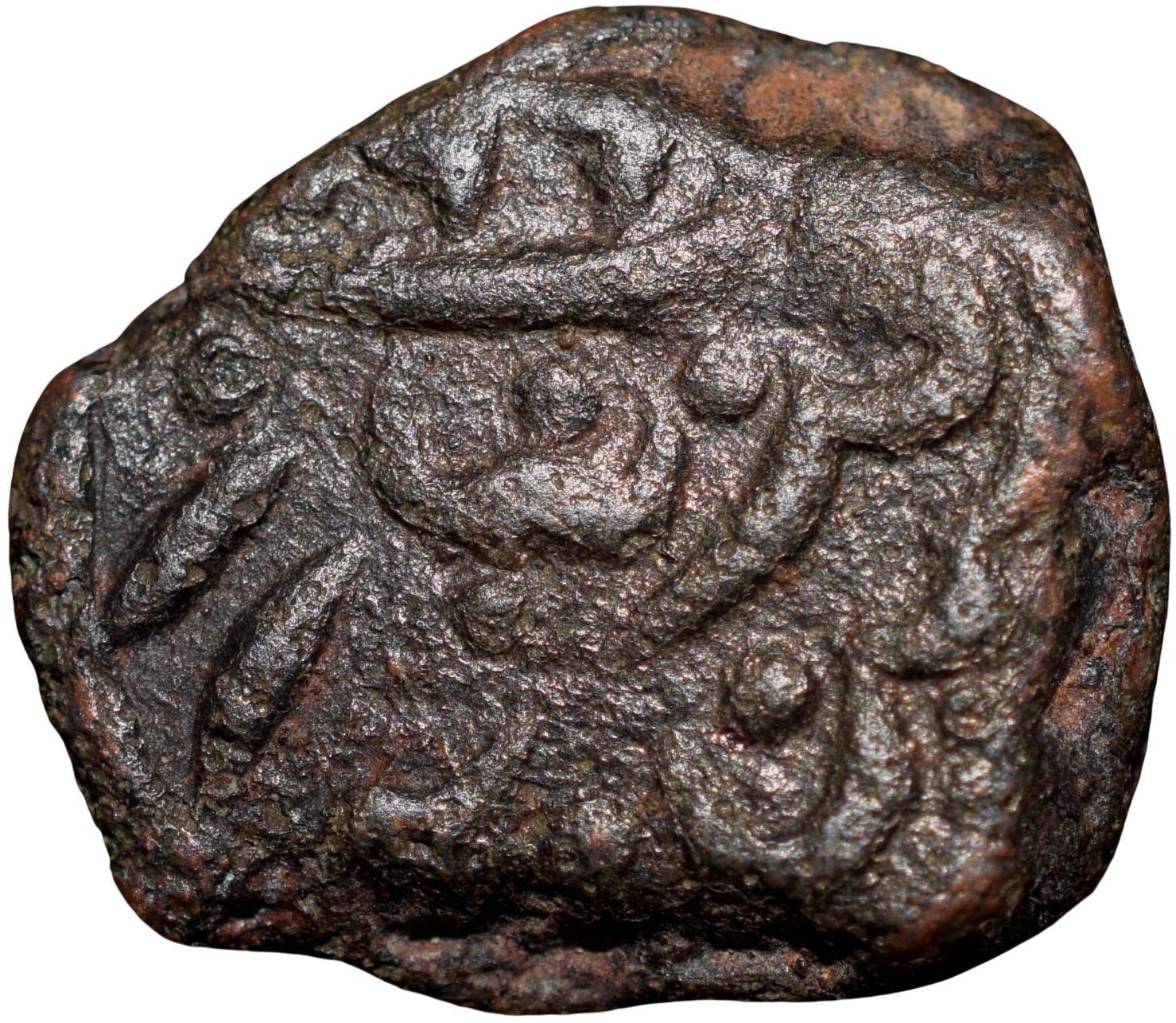 Copper 1/4 Paisa(Akhtar) of Tipu Sultan(AD 1787-99) of Mysore Kingdom Farrukhyab Hisar Mint KM61.3