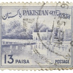 Old Postal Stamp of East Pakistan (Now Bangladesh) Grey Colour 13 Paise with Shalimar Gardens (AD 1962) 'Service' Over Printed in Red Used Condition as per Image, Rare.
