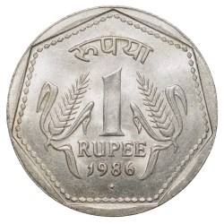 Copper-Nickel 1 Rupee of Republic India (AD 1986) of Bombay Mint Security Edge Scarce
