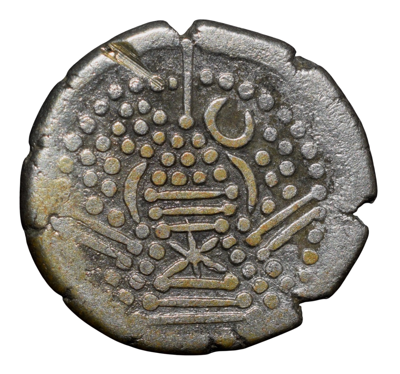 Silver Gadhaiya Paisa of Chalukyas of Gujrat (AD 1120-1210) with Stylized Portrait/Fire Alter Deyell 158 Scarce