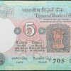 5 Rupees of Republic India (AD 1983) with Farmer ploughing with a tractor while sun is rising - Manmohan Singh Signature - Image 2
