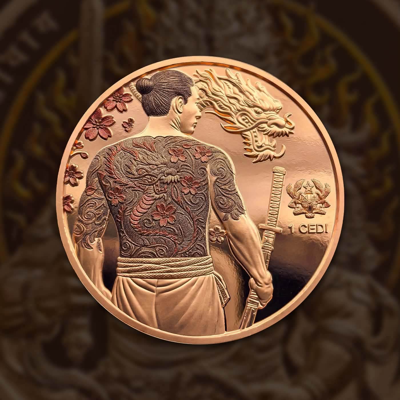 Extremely Rare The Republic of Ghana Tatto (2) 1 Ghana Sadi Proof Coin Limited Mintage 500 Only