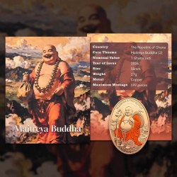 Extremely Rare Item Maitreya Buddha (2) 1 CEDI Year 2026 Proof Coin Issued Republic of Ghana