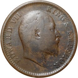 Bronze 1/4 Anna of Edward VII (AD 1910) of Calcutta Mint with Die-Clash/Ghost Image Error