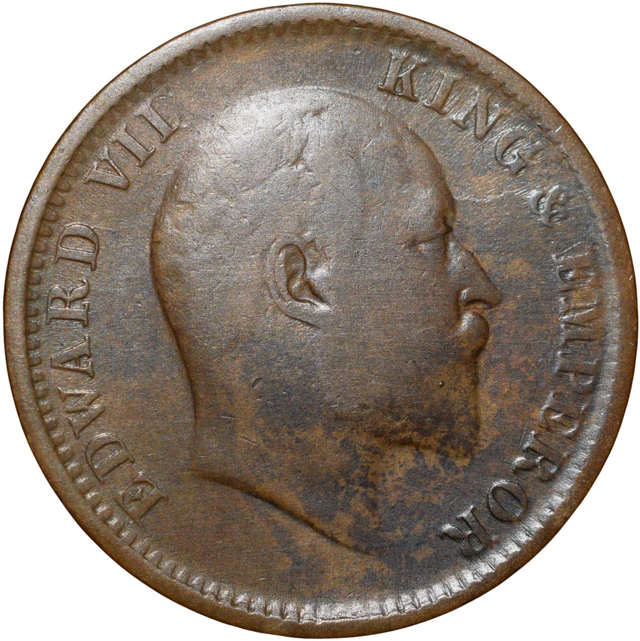Bronze 1/4 Anna of Edward VII (AD 1910) of Calcutta Mint with Die-Clash/Ghost Image Error