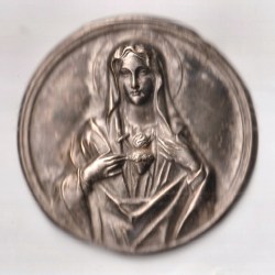 Rare Antique Thin Sheet Immaculate Heart of Mary Religious Art Medal Uniface Church Token 63 mm Large Table Medal # A005