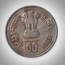 Alternative view of Rare 50 Paise Indira Gandhi 1917-1984 Commemorative Coinage Republic of India Coin # A011
