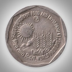 Rare 1 Rupee 1989 Food and Environment World Food Day Noida Mint Republic of India Coin # A017