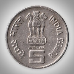 Alternative view of Rare 5 Rupees 2001 Bhagwan Mahavir 2600th Janma Kalyanak Noida Mint Republic India Coin # A030