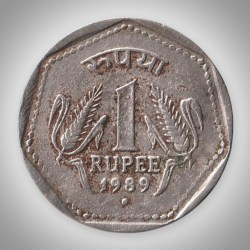 Rare 1 Rupee 1989 Republic India Wheat Ears Noida Mint Coinage India Coin # A031