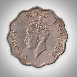 Alternative view of Rare 1 Anna 1941 King George VI Calcutta Mint British India Coin # A041