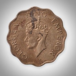 Alternative view of Rare 1 Anna 1943 King George VI Calcutta Mint British India Coin # A042