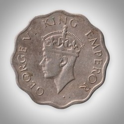 Alternative view of Rare 1 Anna 1946 King George VI Calcutta Mint Nickel Brass British India Coinage Coin # A043