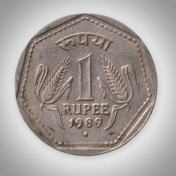 Rare 1 Rupee 1989 Republic India Noida Mint Coinage India Coin # A047