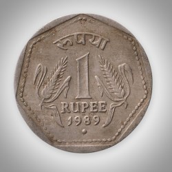 Rare 1 Rupee 1989 Republic of India Noida Mint Coinage India Coin # A049