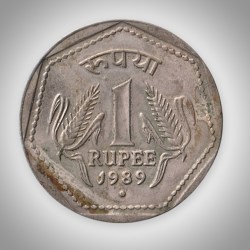 Rare 1 Rupee 1989 Republic of India Noida Mint Coinage India Coin # A050