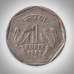 Rare 1 Rupee 1989 Republic India Noida Mint Coinage India Coin # A055