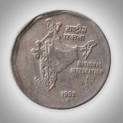 Rare 2 Rupee 1992 Republic India National Integration Hyderabad Mint Coin # A061