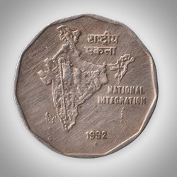 Rare 2 Rupee 1992 Republic India National Integration Mumbai Mint # A062