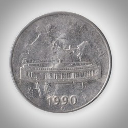 Rare 50 Paise 1990 Parliament House Clipped Planchet Error Noida Mint Republic India Coin # A101