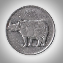Rare 25 Paise 1989 Rhinoceros Series Noida Mint Coinage of Republic India Coin # A105