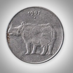 Rare 25 Paise 1991 Rhinoceros Series Noida Mint Republic India Coin # A106
