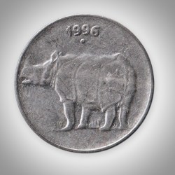 Rare 25 Paise 1996 Rhinoceros Series Noida Mint Republic India Coin # A108