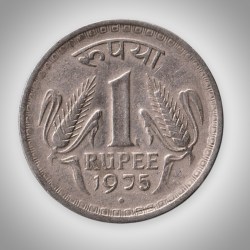 Rare 1 Rupee 1975 Republic India Bombay Mint Coinage India Coin # A111