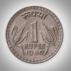 Rare 1 Rupee 1980 Republic India Bombay Mint Coinage India Coin # A116