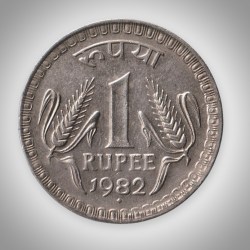 Rare 1 Rupee 1982 Wheat Ears Definitive Bombay Mint Republic of India Coinage Coin # A118