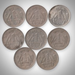 Rare Complete Date Set 8 Coins of 1 Rupee 1975-1982 Wheat Ears Series Bombay Mint Republic India